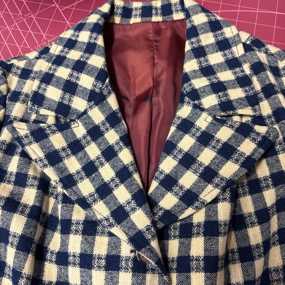 Vintage Navy White Check Wool Blazer – 70s Style - Picture 2 of 7